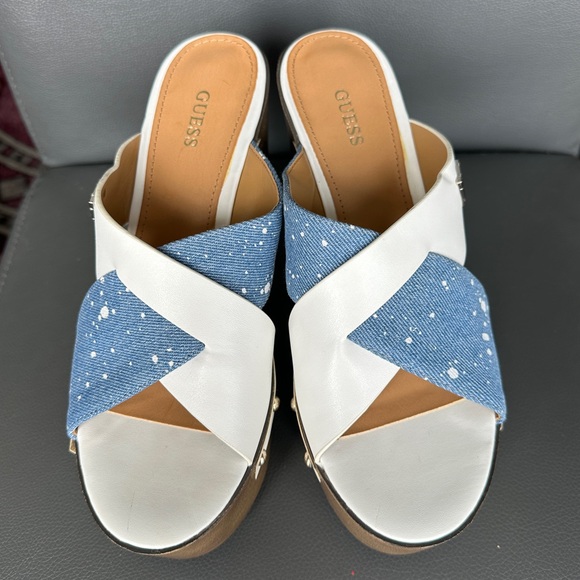 Guess Shoes - Guess Denim and White Slip-on Platform Heels